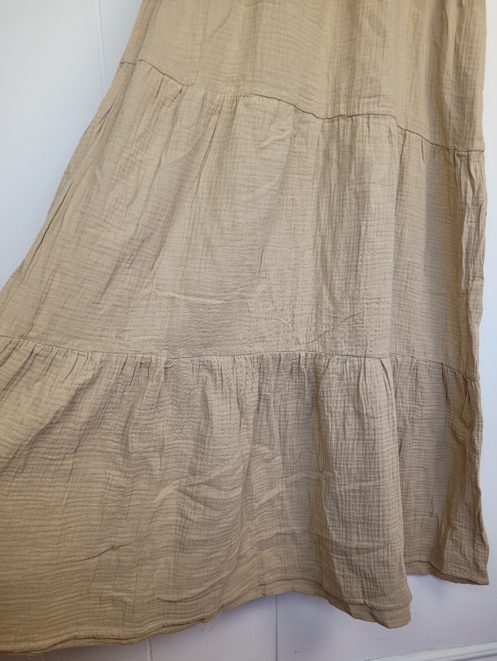 Devoted Large Beige Cotton Smocked Tiered Maxi Dress NWT - Picture 3 of 11